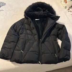 Black Puffer Jacket with Faux Fur Hood